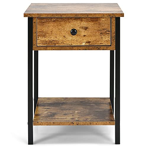 COSTWAY Beistelltisch mit Ablage, Nachttisch mit Schublade, Kaffeetisch Nachtkonsole Vintage, Sofatisch für Wohnzimmer Schlafzimmer, Dunkelbraun… von COSTWAY
