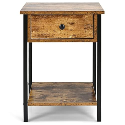 COSTWAY Beistelltisch mit Ablage, Nachttisch mit Schublade, Kaffeetisch Nachtkonsole Vintage, Sofatisch für Wohnzimmer Schlafzimmer, Dunkelbraun… von COSTWAY