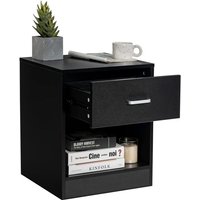 COSTWAY Nachttisch, Beistelltisch mit Schublade und offenem Fach, Sofatisch modern, für Wohnzimmer & Schlafzimmer, 45 x 42,5 x 55 cm, schwarz von COSTWAY