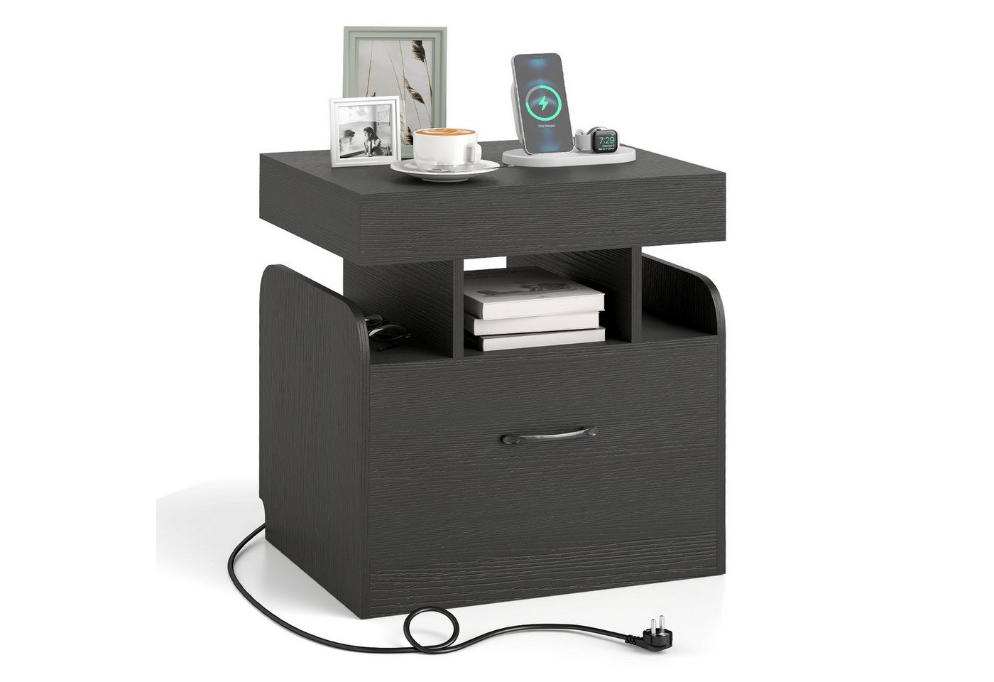 COSTWAY Nachttisch (1-St), Beistelltisch, Sofatisch, mit Ladestation, Schublade von COSTWAY