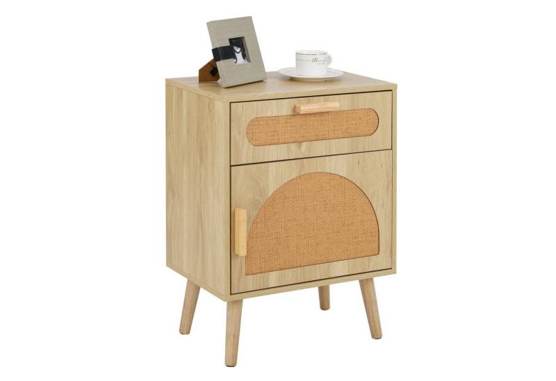 COSTWAY Nachttisch (1-St), Nachtschrank Rattan, mit Schublade & Schrank von COSTWAY