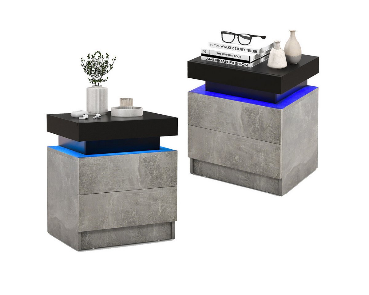 COSTWAY Nachttisch (2-St), LED mit 2 Schubladen&Fernbedienung hochglanz von COSTWAY