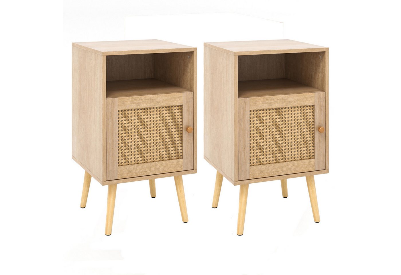 COSTWAY Nachttisch (2-St), Rattan, mit offenem Regal & Tür, 40 x 39 x 70cm von COSTWAY