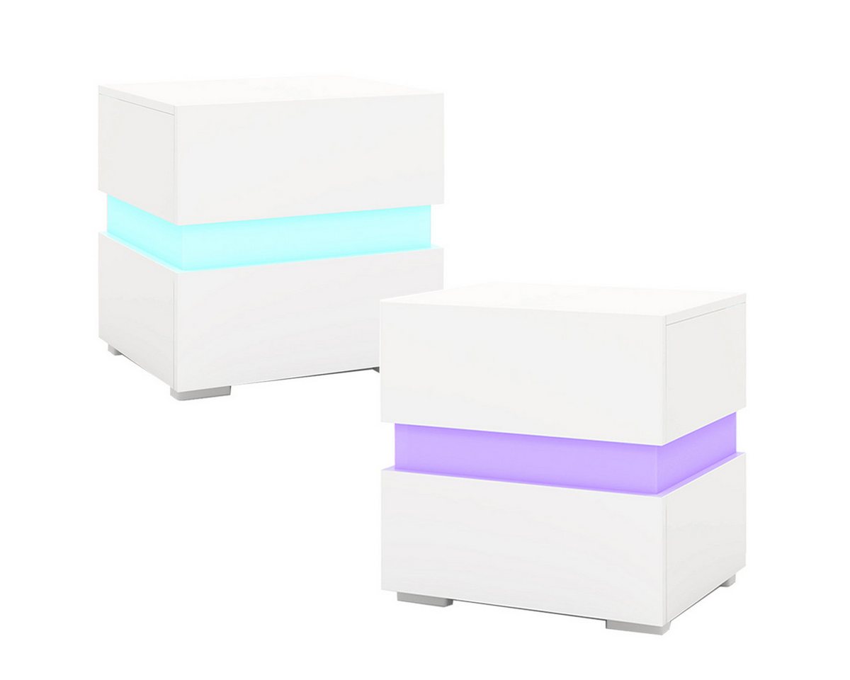 COSTWAY Nachttisch (2-St), mit LED Beleuchtung, Fernbedienung, 20 Farben, Hochglanz von COSTWAY