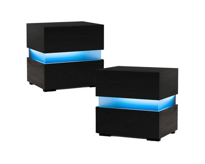 COSTWAY Nachttisch (2-St), mit LED Beleuchtung, Fernbedienung, 20 Farben, Hochglanz von COSTWAY