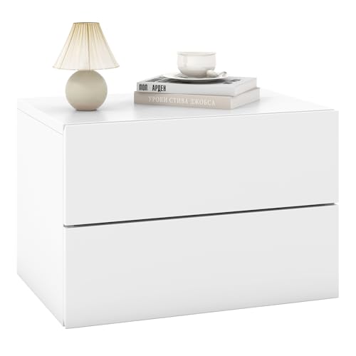 COSTWAY Nachttisch hängend, Wandregal mit 2 Schubladen, Beistelltisch wandmontiert, Nachtschrank schwebend für Wohnzimmer, Schlafzimmer, 42 x 30 x 28 cm (Weiß) von COSTWAY