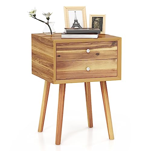 COSTWAY Nachttisch mit 2 Schubladen, Nachtschrank für Boxspringbett, Beistelltisch aus Holz, Nachtkonsole Nachtkommode für Wohnzimmer, Schlafzimmer, 40 x 40 x 59,5 cm (Natur) von COSTWAY