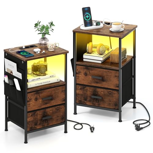 COSTWAY Nachttisch mit LED-Beleuchtung, 2er Set Beistelltisch mit Ladestation, 2 Schubladen & Seitentaschen, Nachtschrank mit USB-Anschlüsse & Steckdosen, 38 x 30 x 60 cm COSTWAY Nachttisch mit LED-Beleuchtung, 2er Set Beistelltisch mit Ladestation, 2 Schubladen & Seitentaschen, Nachtschrank mit USB-Anschlüsse & Steckdosen, 38 x 30 x 60 cm von COSTWAY