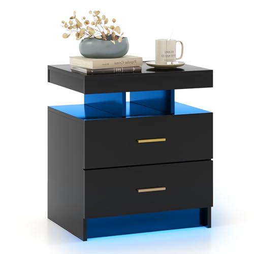 COSTWAY Nachttisch mit LED-Beleuchtung, Nachtschrank Hochglanz, Beistelltisch mit 2 Schubladen und einstellbaren Farben, Sofatisch, Nachtkommode für Schlafzimmer, Wohnzimmer, 50 x 40 x 58 cm (Schwarz) COSTWAY Nachttisch mit LED-Beleuchtung, Nachtschrank Hochglanz, Beistelltisch mit 2 Schubladen und einstellbaren Farben, Sofatisch, Nachtkommode für Schlafzimmer, Wohnzimmer, 50 x 40 x 58 cm (Schwarz) von COSTWAY