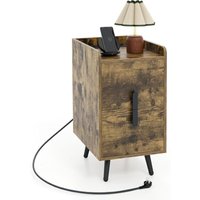 Nachttisch mit Ladestation, schmaler Nachtschrank mit 2 Schubladen & USB-Anschlüssen, Beistelltisch mit Metallbeinen, Nachtkommode für Schlafzimmer, Nachttisch mit Ladestation, schmaler Nachtschrank mit 2 Schubladen & USB-Anschlüssen, Beistelltisch mit Metallbeinen, Nachtkommode für Schlafzimmer, von COSTWAY