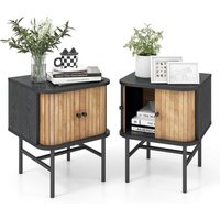 COSTWAY Nachttisch mit Schiebetüren, 2er Set, Nachtschrank mit Stauraum, Beistelltisch mit Metallbeinen, Nachtkonsole, Sofatisch für Wohnzimmer, von COSTWAY