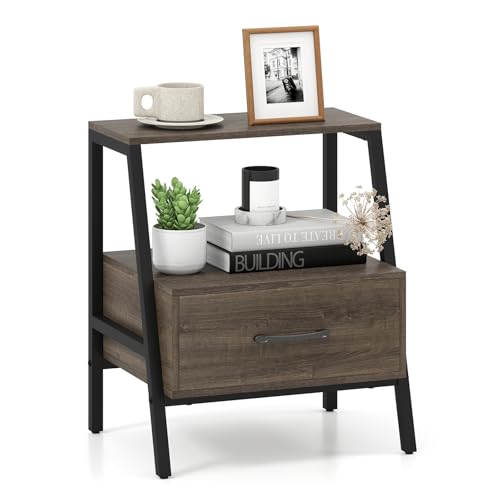 COSTWAY Nachttisch mit Schublade, Beistelltisch mit offnem Regal und Metallrahmen, Sofatisch, Nachtkommode für Wohnzimmer, Schlafzimmer, 45 x 35 x 52,5 cm COSTWAY Nachttisch mit Schublade, Beistelltisch mit offnem Regal und Metallrahmen, Sofatisch, Nachtkommode für Wohnzimmer, Schlafzimmer, 45 x 35 x 52,5 cm von COSTWAY