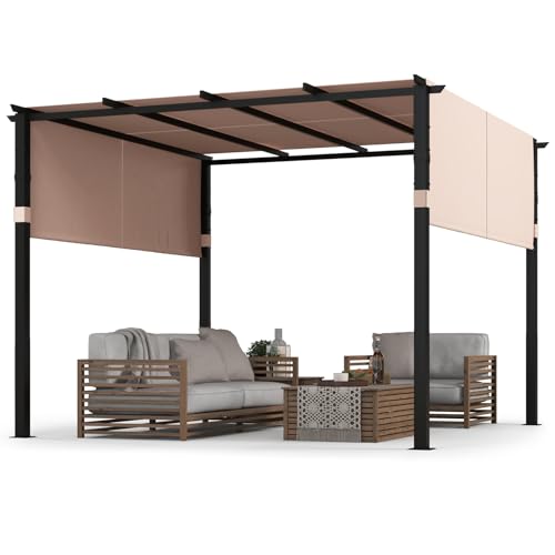 COSTWAY Pergola mit 2 verstellbaren Dächern, 3,05x3,05m Pavillon wasserdicht stabil Winterfest, Gartenpavillon mit robusten Metallsäulen für Terrasse, Garten, Deck (Beige) von COSTWAY