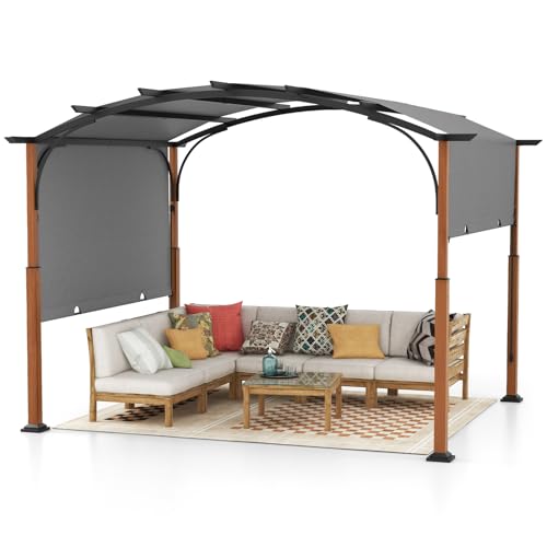 COSTWAY Pergola mit ausziehbarem Dach, 3,6x3m Pavillon wasserdicht stabil Winterfest, Gartenpavillon mit robusten Metallsäulen für Terrasse, Garten, Deck, Grau von COSTWAY
