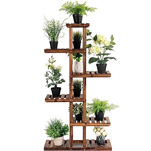 COSTWAY Pflanzenregal Holz, Blumenregal 6 Ebenen, Blumenständer mehrstöckig, Blumentreppe Blumenbank, Pflanzenständer Pflanzentreppe, Holzregal für Balkon Terrasse Garten (75x25x140 cm) von COSTWAY