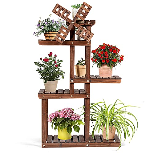 COSTWAY Pflanzenregal Blumenregal mit Windmühle, Blumenständer Holz, Blumentreppe Garten, Pflanzentreppe mehrstöckig, Holzregal (5 Etagen) von COSTWAY