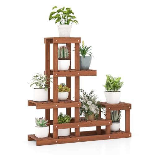 COSTWAY Pflanzenregal mit 6 Ebenen, Blumenregal Holz, Blumenständer, Blumentreppe, Pflanzentreppe, Holzregal, Pflanzenständer für Balkon, Garten, Terrasse (90x25x91,5cm) von COSTWAY