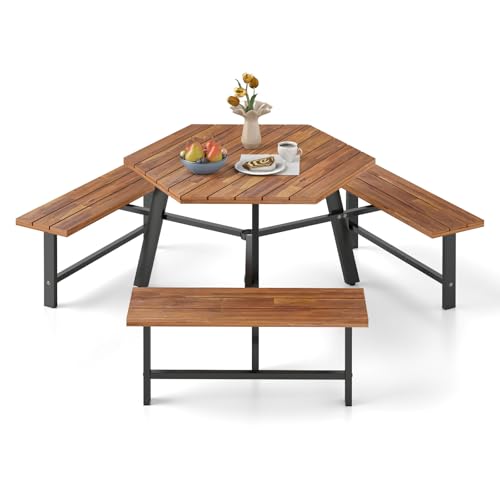 COSTWAY Picknicktisch Set für 6 Personen, Gartentisch aus Akazienholz mit Schirmloch & 3 Bänken, Terrassenmöbel, Gartenmöbel, Sitzgruppe, Sitzgarnitur für Garten, Terrasse COSTWAY Picknicktisch Set für 6 Personen, Gartentisch aus Akazienholz mit Schirmloch & 3 Bänken, Terrassenmöbel, Gartenmöbel, Sitzgruppe, Sitzgarnitur für Garten, Terrasse von COSTWAY
