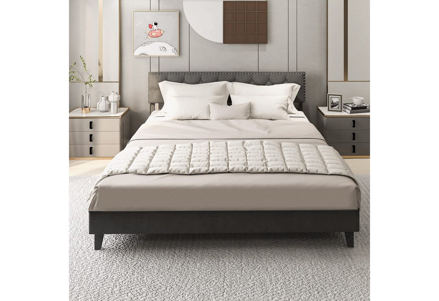 COSTWAY Polsterbett Doppelbett, mit Lattenrost & verstellbarem Kopfteil, 180 x 200 cm von COSTWAY