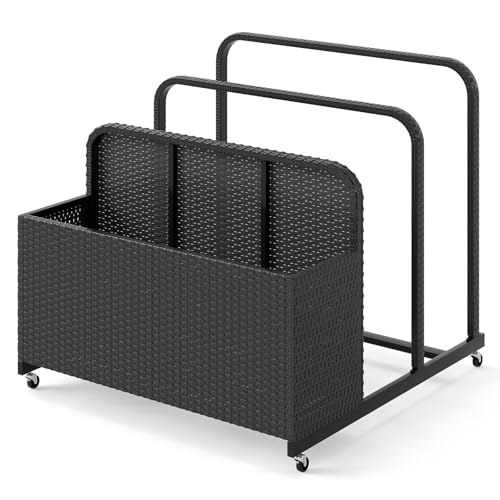 COSTWAY Pool Aufbewahrungskorb mit Rollen, PE Rattan Aufbewahrungsbehälter, Aufbewahrungsbox für Schwimmhilfen, Kissen, Rettungswesten, Strandbälle (Schwarz) von COSTWAY