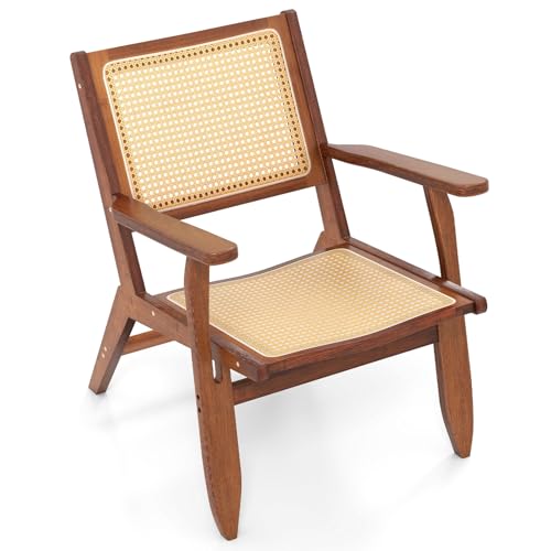 COSTWAY Rattan Akzentstuhl, Esszimmerstuhl Bambus, Lesesessel mit ergonomischer Rückenlehne & Armlehne, Rattanstuhl für Wohnzimmer Esszimmer & Schlafzimmer, Walnuss von COSTWAY