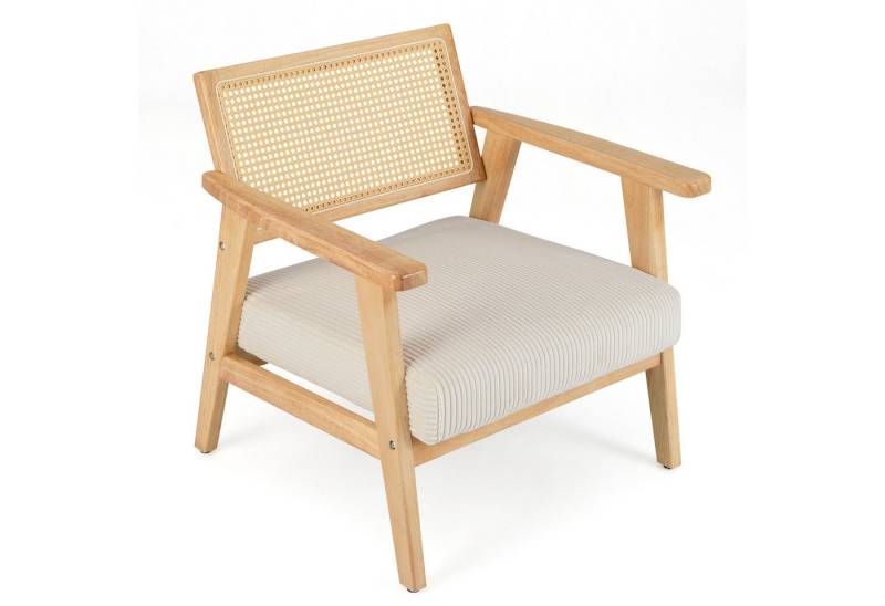 COSTWAY Relaxsessel, mit Rattan-Rückenlehne&Kissen, gepolstert, Holz von COSTWAY