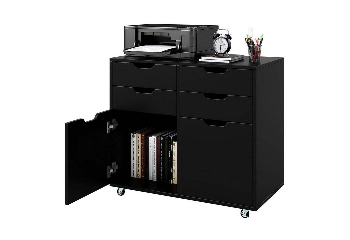 COSTWAY Rollcontainer, mit 4 Schubladen, 2 Türen, Büroschrank mit Rollen COSTWAY Rollcontainer, mit 4 Schubladen, 2 Türen, Büroschrank mit Rollen von COSTWAY