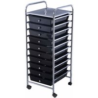 Costway - Rollwagen mit Schubladen Rollcontainer Badrollwagen Badtrolley Badregal Beistellwagen mit 10 stapelbaren Schubladen Metallgestell Schwarz von COSTWAY