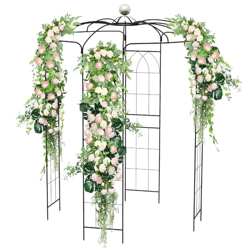 COSTWAY Rosenbogen Metall Rosenpavillon, Gartenbogen für Kletterpflanzen, Torbogen Garten, Rosengitter Rankhilfe, Rankgitter Gartenpavillon, Rankbogen für Veranda Hochzeit Partys, 206 x 206 x 286 cm von COSTWAY