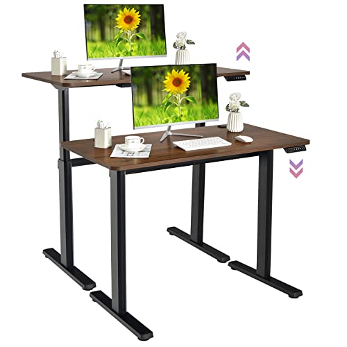 COSTWAY Rustikaler elektrischer Stehschreibtisch, höhenverstellbarer Schreibtisch mit Memory-Steuerung, 120 x 60cm Stehtisch, Sitz-Steh-Schreibtisch ergonomisch, Computertisch für Zuhause Büro, Braun von COSTWAY