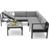 Lounge-Set mit Kaffeetisch, Sitzkissen, aus Aluminium, Gartenlounge für 4-5 Personen, Gartenmöbel-Set Sitzgruppe , Ecklounge für Garten, Terrasse und von COSTWAY