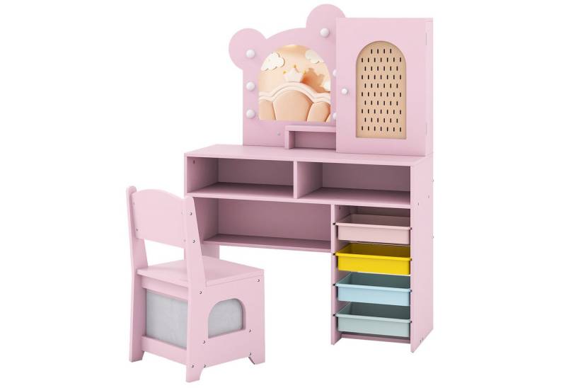 COSTWAY Schminktisch, Kinder Schminktisch mit Beleuchtung & Stuhl Set von COSTWAY