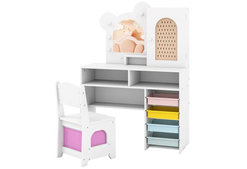 COSTWAY Schminktisch, Kinder Schminktisch mit Beleuchtung & Stuhl Set von COSTWAY