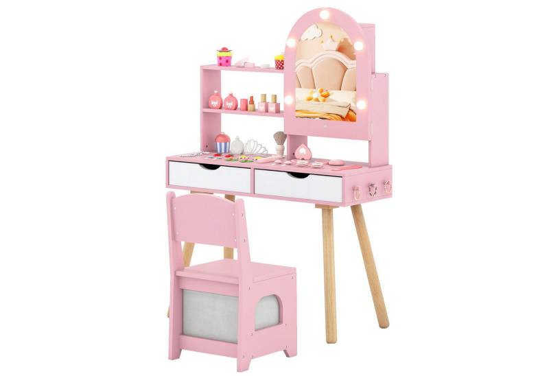 COSTWAY Schminktisch, Kinderschminktisch-Set mit Spiegel mit 3-Farbbeleuchtung von COSTWAY