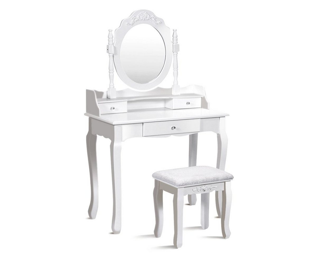 COSTWAY Schminktisch, mit 360° drehbarem Oval Spiegel & 3 Schubladen & Hocker von COSTWAY