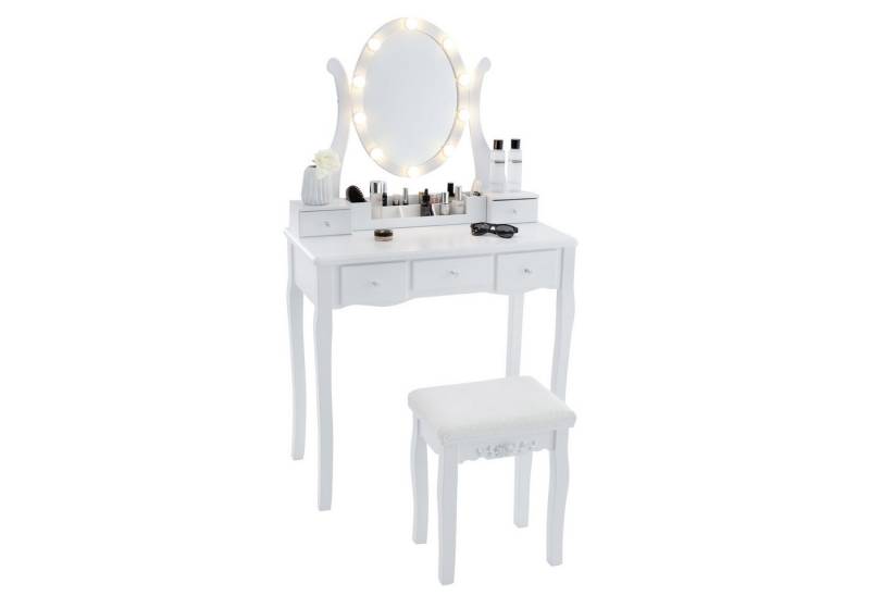 COSTWAY Schminktisch, mit Hocker & 5 Schubladen, LED mit einstellbarer Helligkeit von COSTWAY