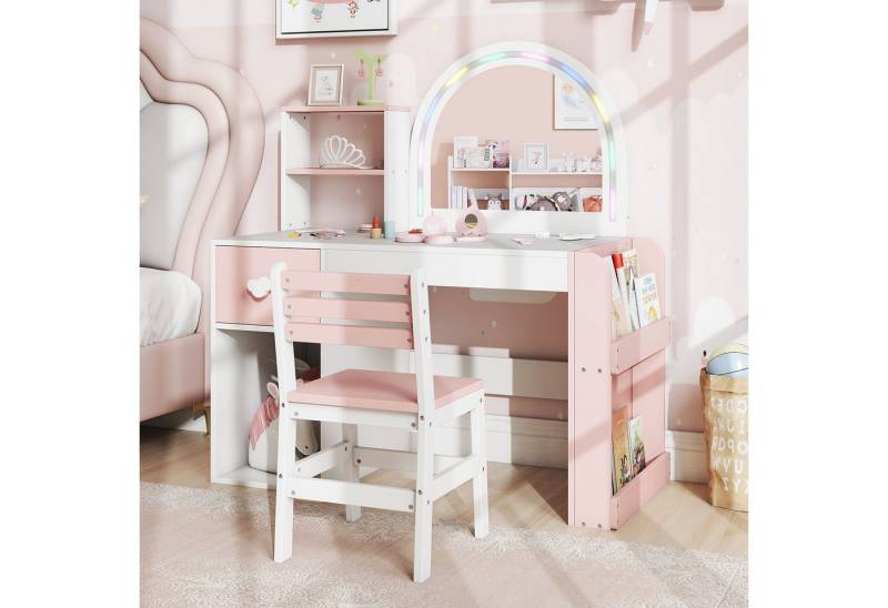 COSTWAY Schminktisch (2-St), mit Spiegel & Beleuchtung, Frisiertisch Kinder von COSTWAY