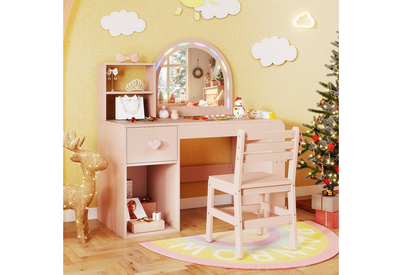 COSTWAY Schminktisch (2-St), mit Spiegel & Beleuchtung, Frisiertisch Kinder von COSTWAY