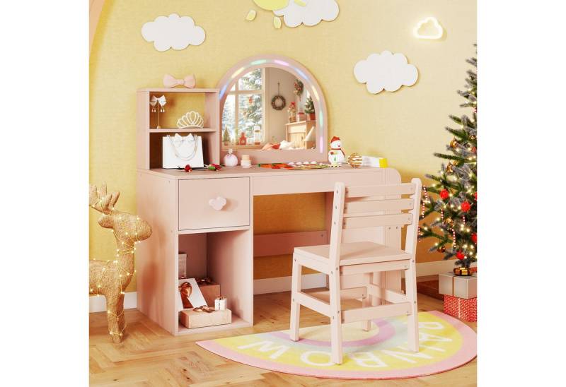 COSTWAY Schminktisch (2-St), mit Spiegel & Beleuchtung, Frisiertisch Kinder von COSTWAY