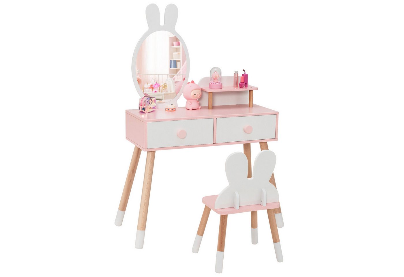 COSTWAY Schminktisch 2 in 1, aus Holz, mit Spiegel, 2 Schubladen von COSTWAY