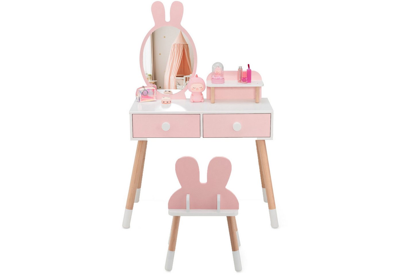 COSTWAY Schminktisch 2 in 1, aus Holz, mit Spiegel, 2 Schubladen von COSTWAY