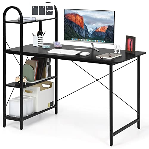 COSTWAY Schreibtisch, 120 x 60 cm Groß Computertisch mit Regal rechts oder Links, PC Gaming Tisch mit Ablagen, Bürotisch Officetisch für Home Office Arbeitszimmer, Schwarz von COSTWAY
