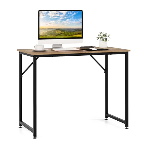 COSTWAY Schreibtisch, Kleiner Computertisch, 100 x 50 x 77 cm, Bürotisch PC-Tisch, Metallrahmen, für Homeoffice, Arbeitszimmer (Natur) von COSTWAY