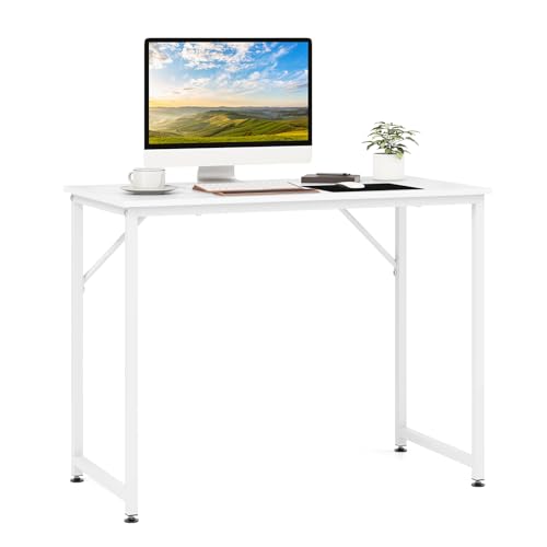 COSTWAY Schreibtisch, Kleiner Computertisch, 100 x 50 x 77 cm, Bürotisch PC-Tisch, Metallrahmen, für Homeoffice, Arbeitszimmer (Weiß) von COSTWAY