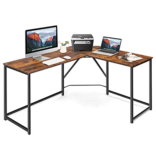 COSTWAY Schreibtisch, L-förmiger Computertisch, Gaming Tisch mit runder Ecke, moderner Ecktisch für Arbeit & Gaming, 148×120×75cm (Vintagebraun) von COSTWAY