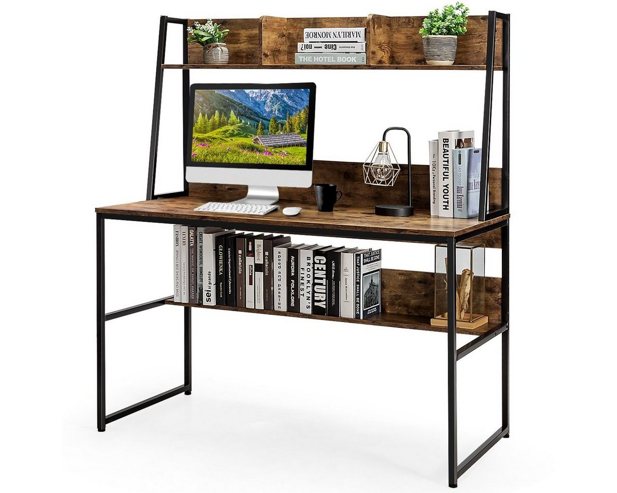 COSTWAY Schreibtisch, mit Bücherregal & Ablage, Holz & Metall, 120x57x140cm von COSTWAY
