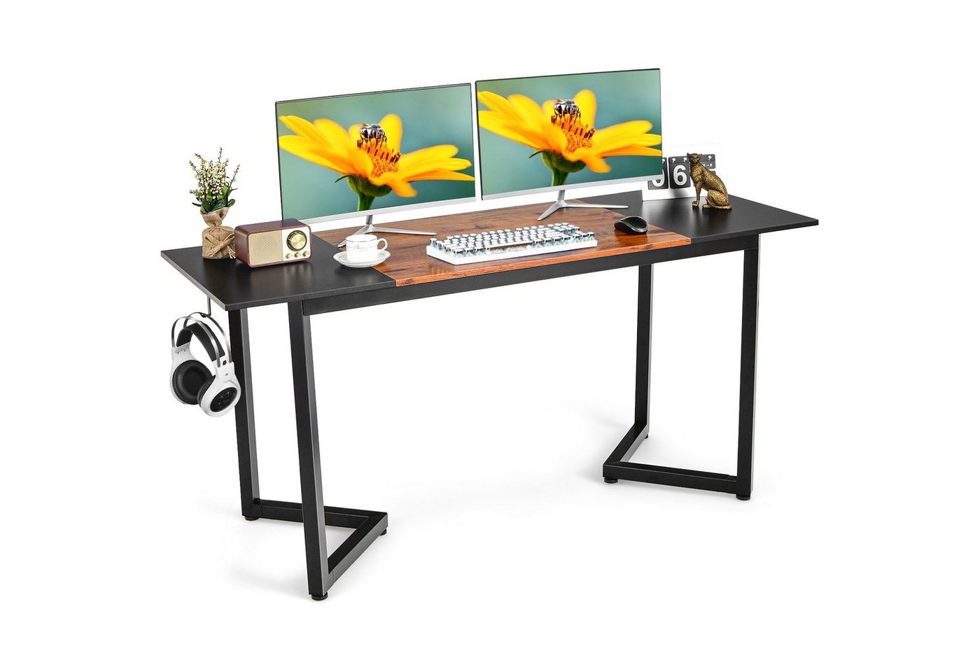 COSTWAY Schreibtisch, schmal, mit Haken, Metallgestell, 160x60x74cm von COSTWAY