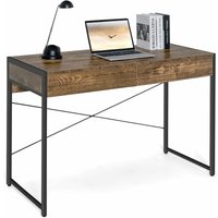 COSTWAY Schreibtisch Computertisch mit 2 Schubladen, Kleiner Bürotisch PC Tisch, Arbeitstisch Officetisch 112 x 48 x 76 cm Rustikales Braun von COSTWAY