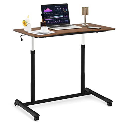 COSTWAY Computertisch höhenverstellbar von 70-107cm, Schreibtisch Mobile mit Rollen, Rollentisch Laptoptisch mit 2 Bremsen, Notebooktisch (Braun) von COSTWAY