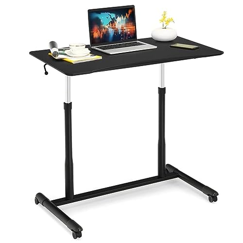 COSTWAY Computertisch höhenverstellbar von 70-107cm, Schreibtisch Mobile mit Rollen, Rollentisch Laptoptisch mit 2 Bremsen, Notebooktisch (Schwarz) von COSTWAY